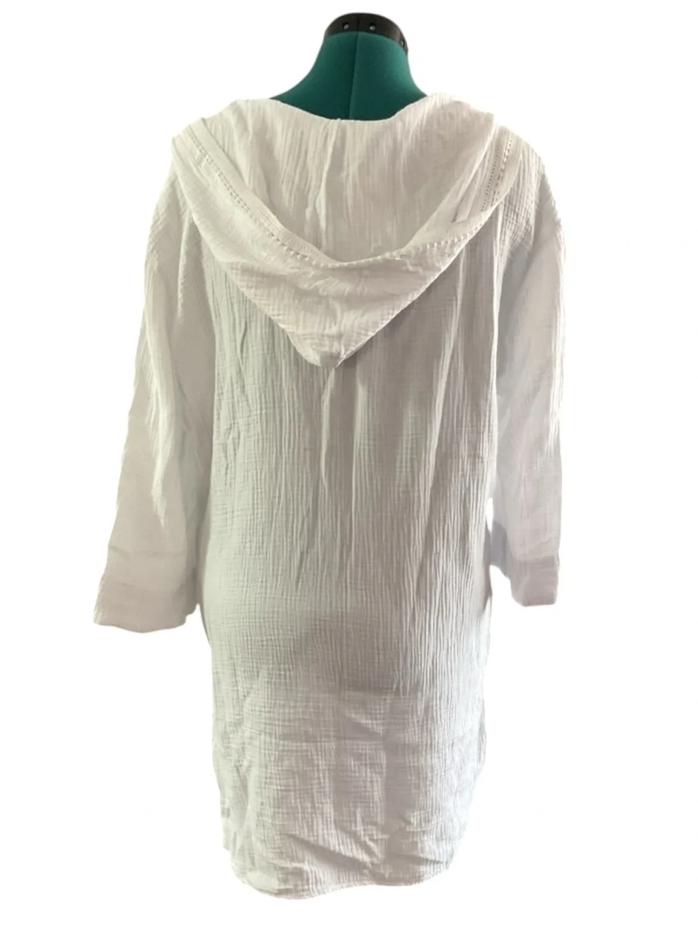 White V-Neck Crochet-Trim Beach Coverup Tunic